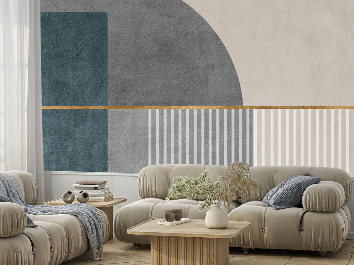 FOTOTAPETE für Wohnzimmer Formen Modernes Geometrisches Muster 200x140 - Beige/Braun, Papier (200/140cm) - Muralo