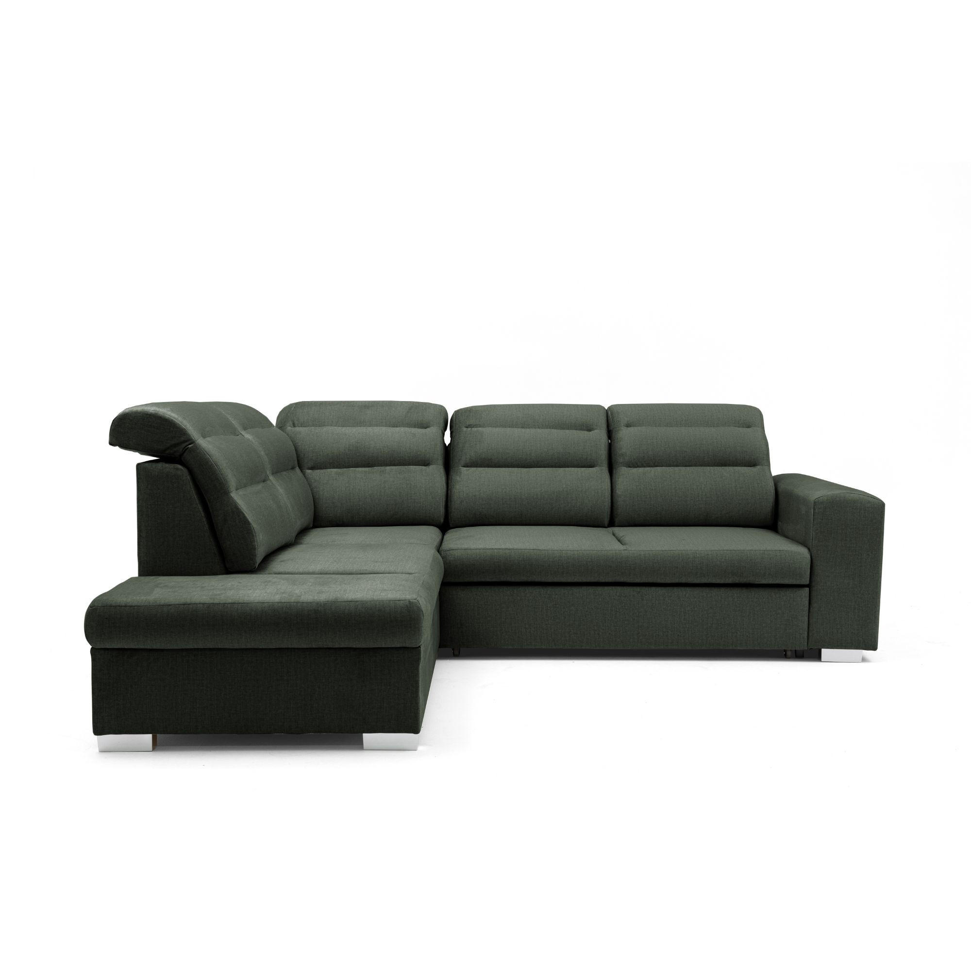 ECKSOFA CLOUD L Links mit Schlaffunktion 120x190 Velours Dunkelgrün - Chromfarben/Dunkelgrün, Holz/Kunststoff (202/260cm) - Muffo
