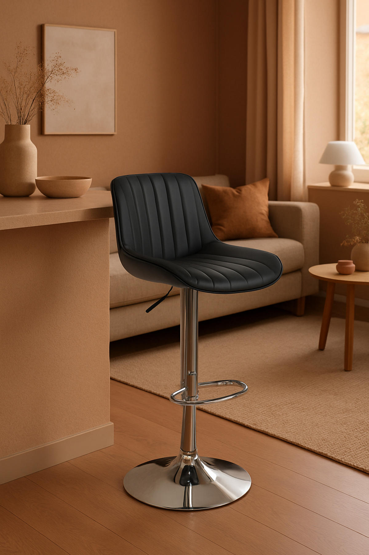 BARHOCKER 2er Set Lentos Kunstleder chrom schwarz - Chromfarben/Schwarz, Kunststoff/Metall (50/108/50cm) - TPFLiving