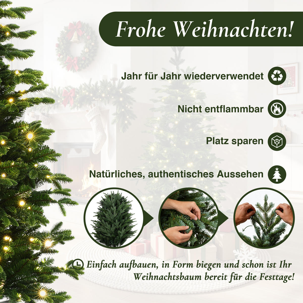WEIHNACHTSBÄUME mit Beleuchtung - Grün, Kunststoff (75/140cm) - Hometopia