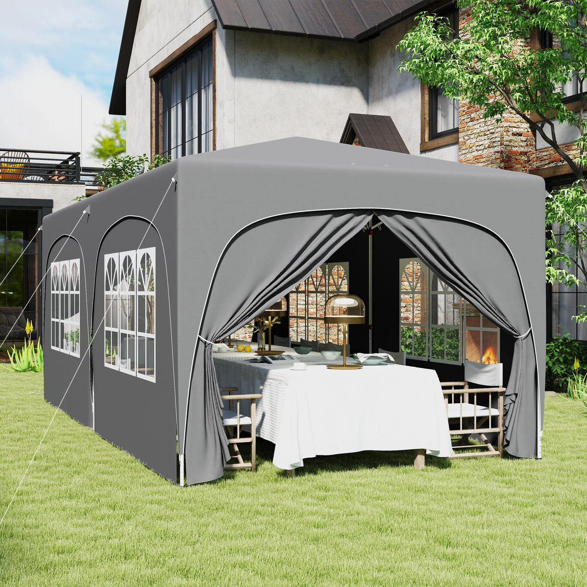 PAVILLON DE-13993 Pop-up 3/6 m, höhenverstellbar, UPF50+ Hellgrau - Grau, Textil (300/270/597cm) - ComfortXL