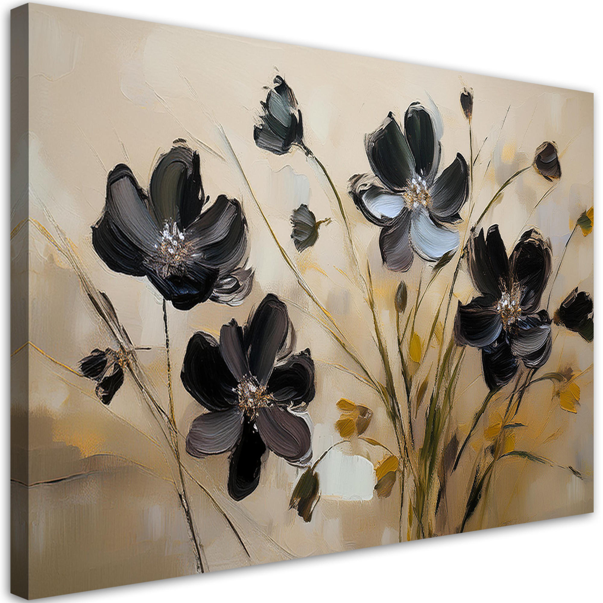 WANDBILD bemalte mohnblumen - Schwarz, Textil (60/40cm) - Feeby