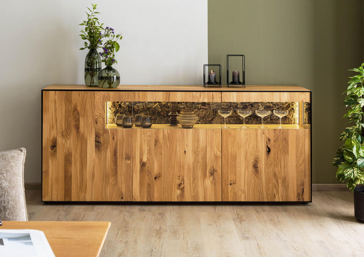 SIDEBOARD Wildeiche 200x45x87 natur geölt STARNBERG #16 - Braun, Holz (200/87/45cm) - Massivmoebel24