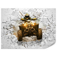 FOTOTAPETE für Büro Schlammbedecktes Quad Durchbricht Backsteinmauer 150x105 - Gelb/Beige, Papier (150/105cm) - Muralo