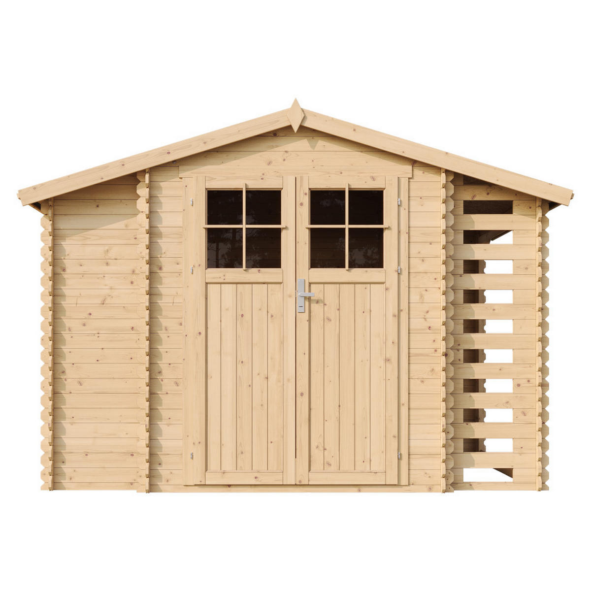 GARTENHAUS aus Holz mit Brennholzschuppen - imprägnierter Boden Imprägnierte - 3,53 + 0,97 + 0,97 m2 - M389F+M389G - Beige, Holz (312/218/206cm) - Timbela