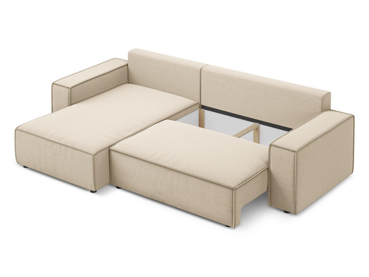 ECKSOFA mit Schlaffunktion Samt Stoff Beige - Beige/Creme, Kunststoff/Textil (185/290cm) - Makamii