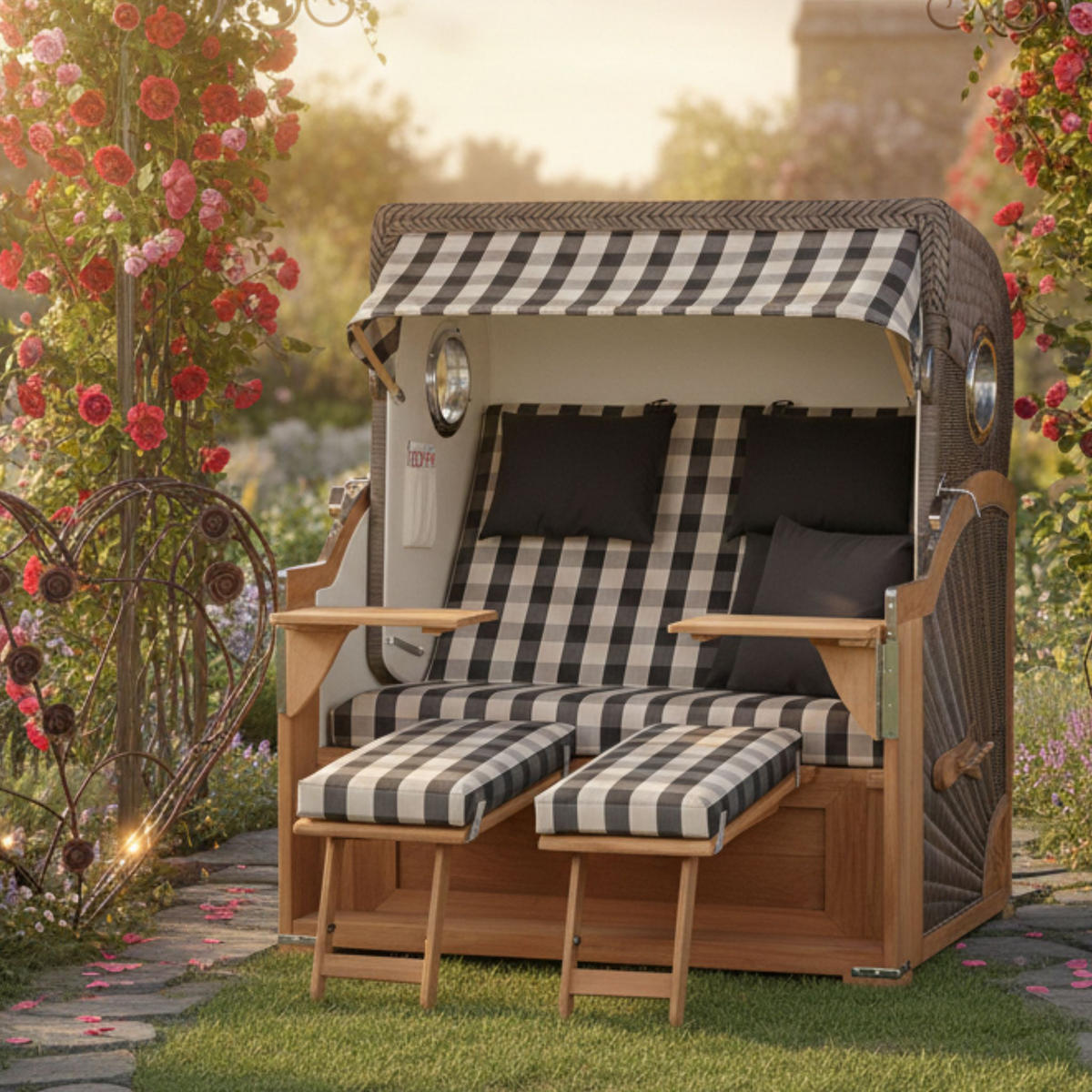 STRANDKORB Baltikum Teak 2,5 Sitzer - Braun/Grau, Holz/Metall (142/170/95cm) - Mr. Deko