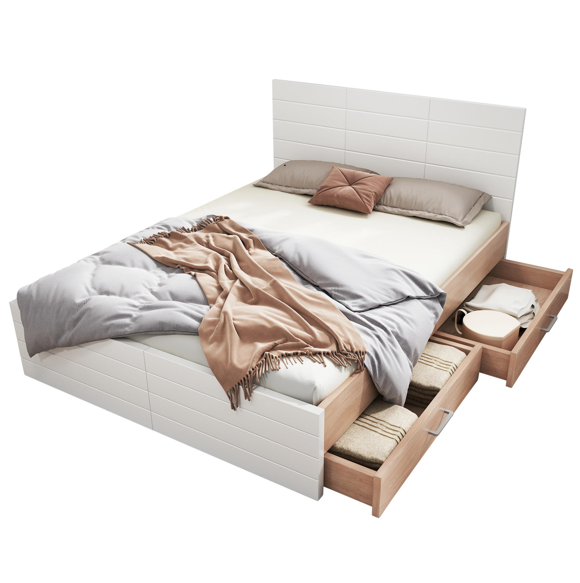 BETT 140/200 cm in Weiß/Eiche mit 2 Schubladen und Matratze - Weiß, Holzwerkstoff (140/200cm) - Flora Grace