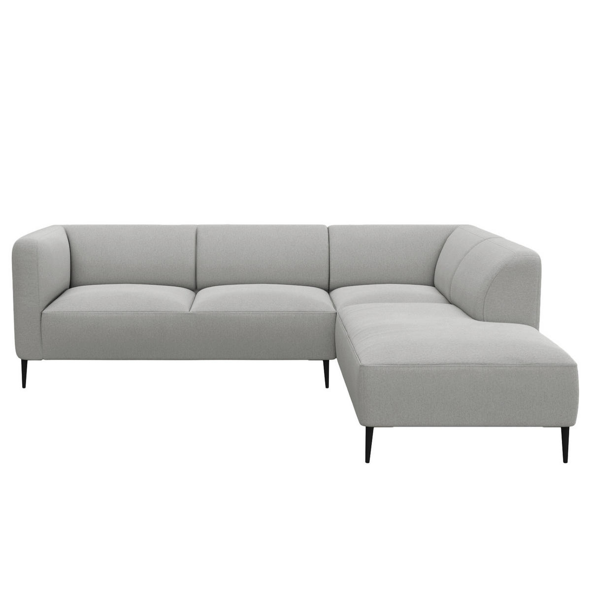 2,5-SITZER ECKSOFA mit Ottomane - Hellgrau/Schwarz, Textil/Metall (252/205cm) - home24