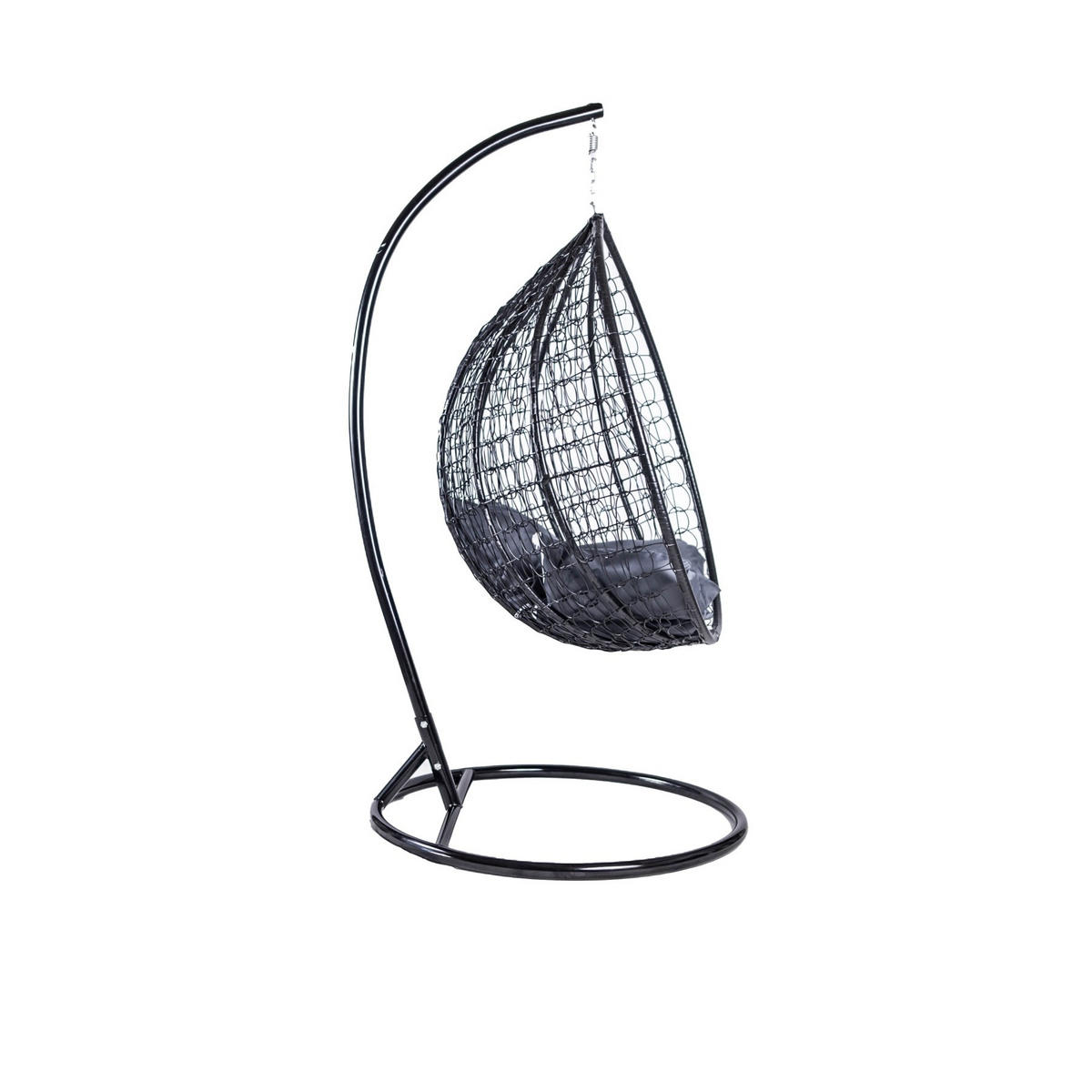 HÄNGESESSEL Cobe Schwarz, Graphit Kissen, Garten Hängesessel Kokon aus Technorattan - Graphitfarben/Schwarz, Kunststoff/Metall (107/198/68cm) - Bettso