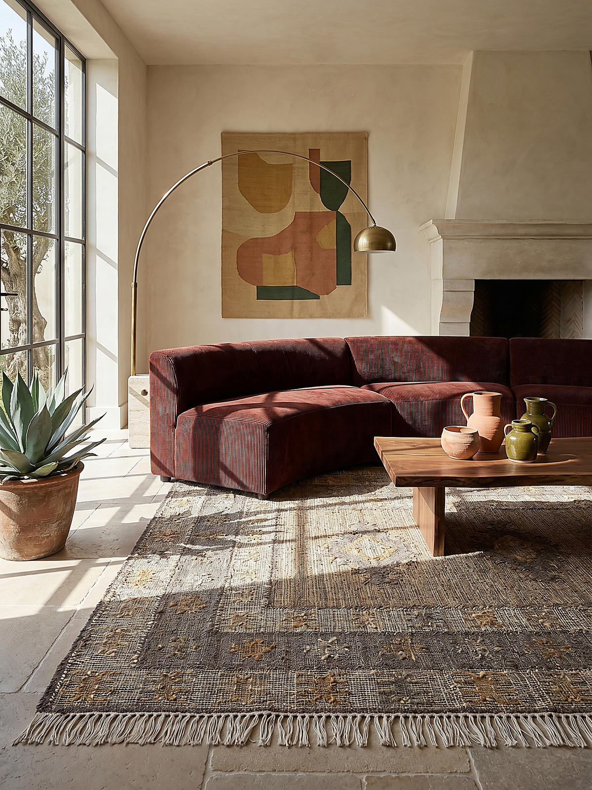 NATURTEPPICH handgewebt mit Fransen BERMEO, im Vintage-Stil, Natur, 200 x 290 cm - Beige, Textil (290/200cm) - KADIMA DESIGN