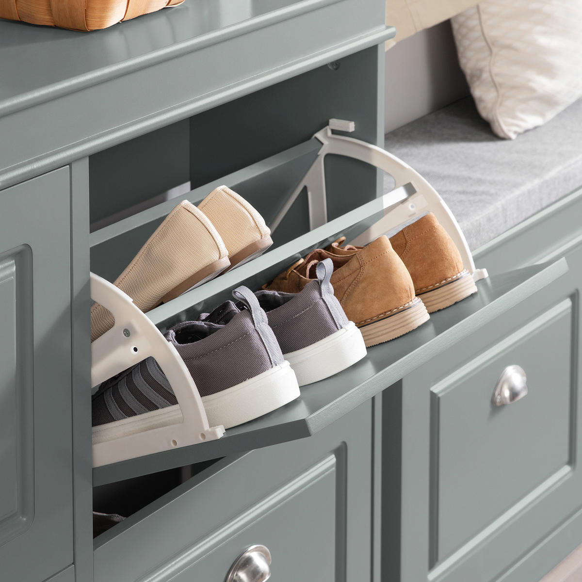 SCHUHSCHRANK Grau - Hellgrau, Holzwerkstoff (105/82/24cm) - SoBuy
