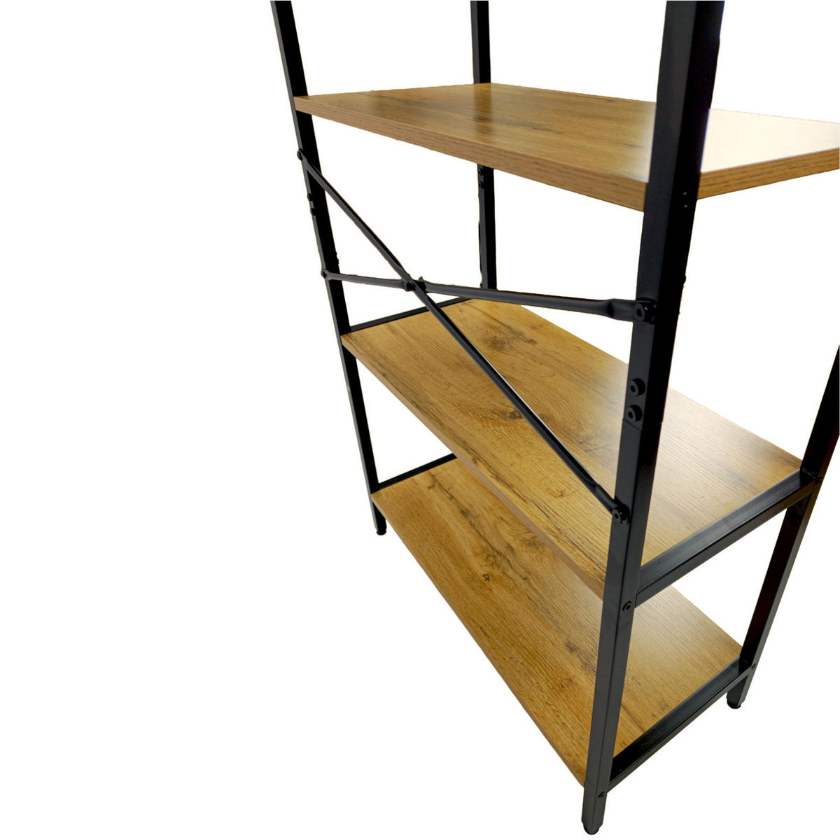 STANDREGAL Holzoptik Metall Eichefarben Schwarz 6 Böden 66x30x186 cm - Eichefarben/Schwarz, Holzwerkstoff/Metall (66/186/30cm) - Begryf