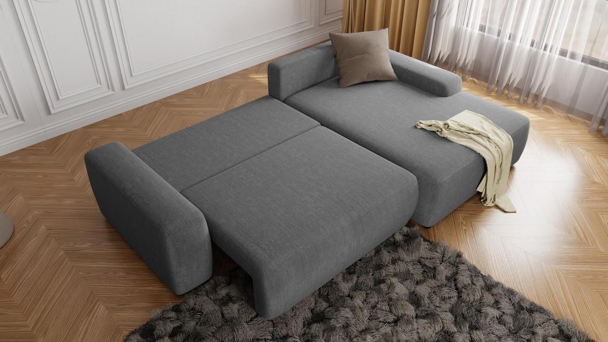 ECKSOFA Lopez Grau Samt-Stoff - Schwarz/Grau, Holz/Kunststoff (264/162cm) - S-Style Möbel