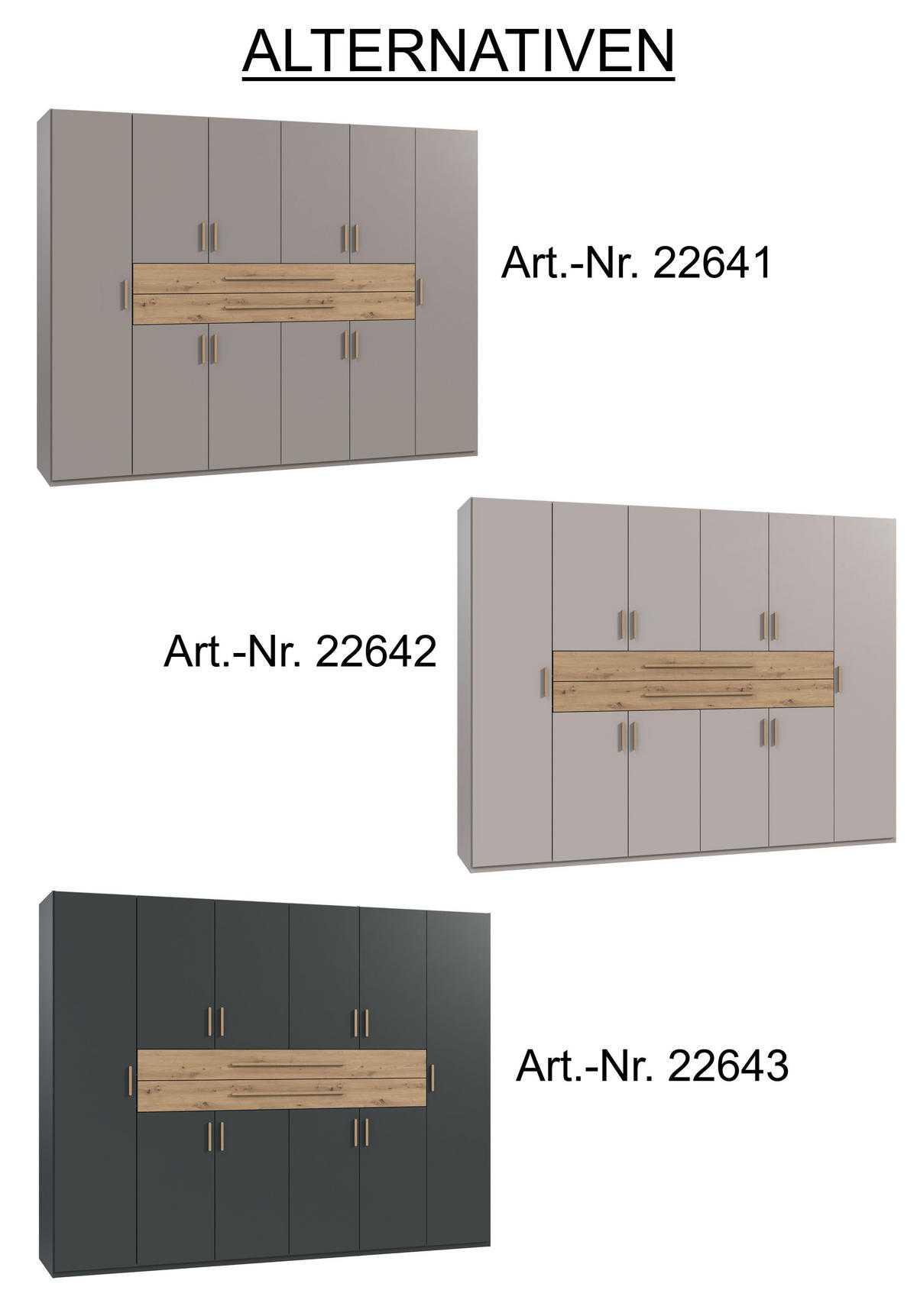 DREHTÜRENSCHRANK B270/H208/T58 cm in Grafit, Kleiderschrank mit 2 großen Schubkästen und Griffen in Eiche Artisan Dekor / 22643 - Graphitfarben/Eiche Artisan, Holzwerkstoff/Kunststoff (270/208/58cm) - luma-home