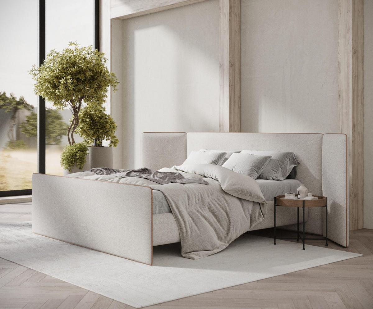 POLSTERBETT Tokyo Hellbeige 160/200 cm - Beige/Naturfarben, Holz/Holzwerkstoff (160/200cm) - Maison de Reve