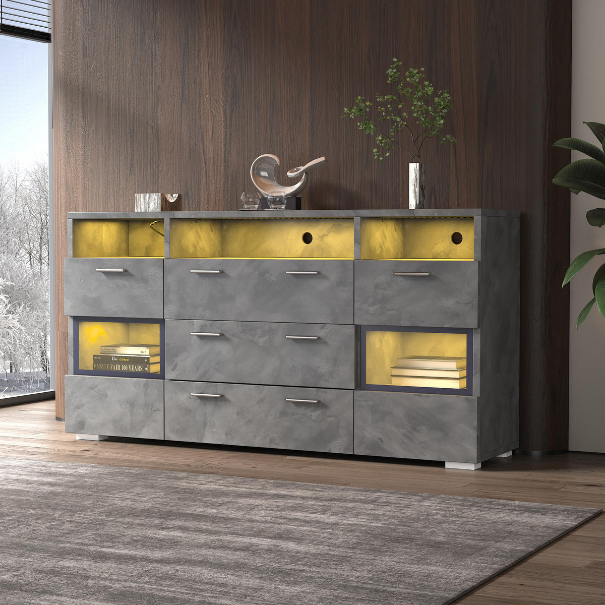 SIDEBOARD Grau 140/33,5/72,5 cm - Grau, Holzwerkstoff (140/72.5/33.5cm) - PANGIVO