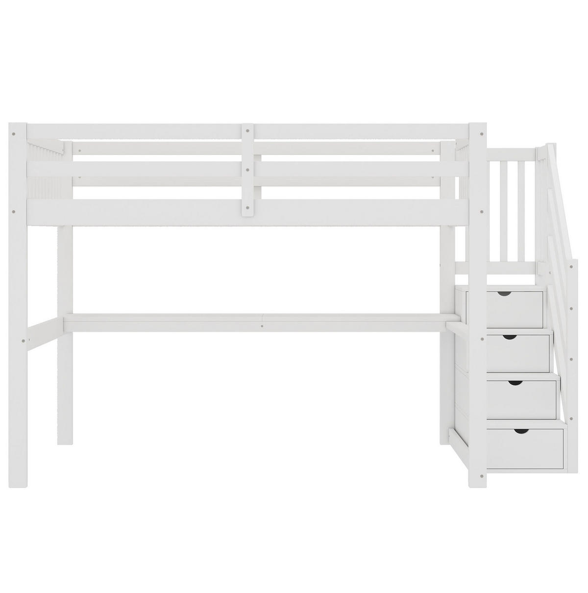 HOCHBETT 140/200 cm Weiß mit Matratze mit Stauraumschubladen und Unterbettschreibtisch - Weiß, Holzwerkstoff (140/200cm) - OKWISH