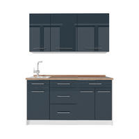 ENKELKÖK Fame-Line, Mörkblå högblank/Vit, 150 cm, AP Oak - Vit/Mörkblå, Träbaserade material (150/82/60cm) - Vicco