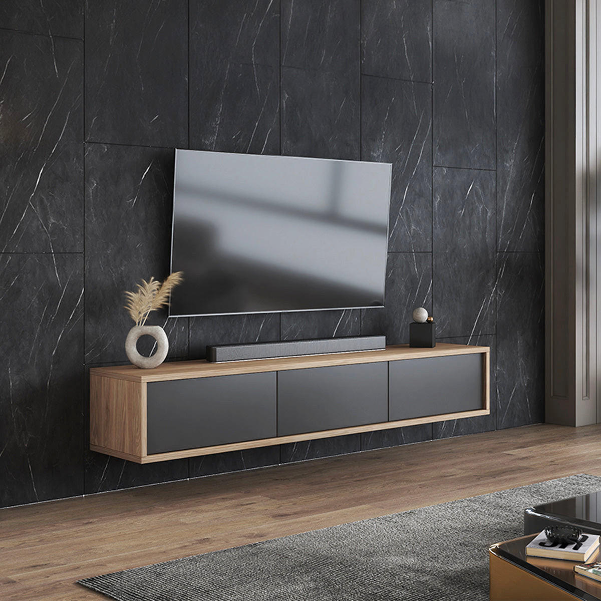 TV-MÖBEL Idra Grau und Holz - Grau, Holzwerkstoff (180/32/36cm) - Petits-meubles