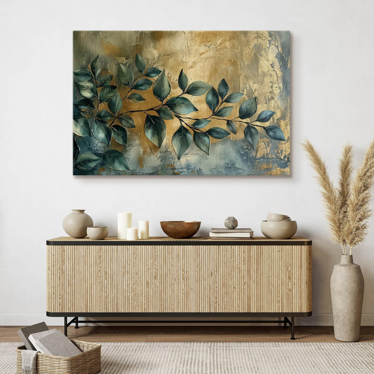 LEINWANDBILD Blätter Pflanzen Malarei Abstraktion 30x20 cm - Beige/Grau, Textil (30/20cm) - Muralo