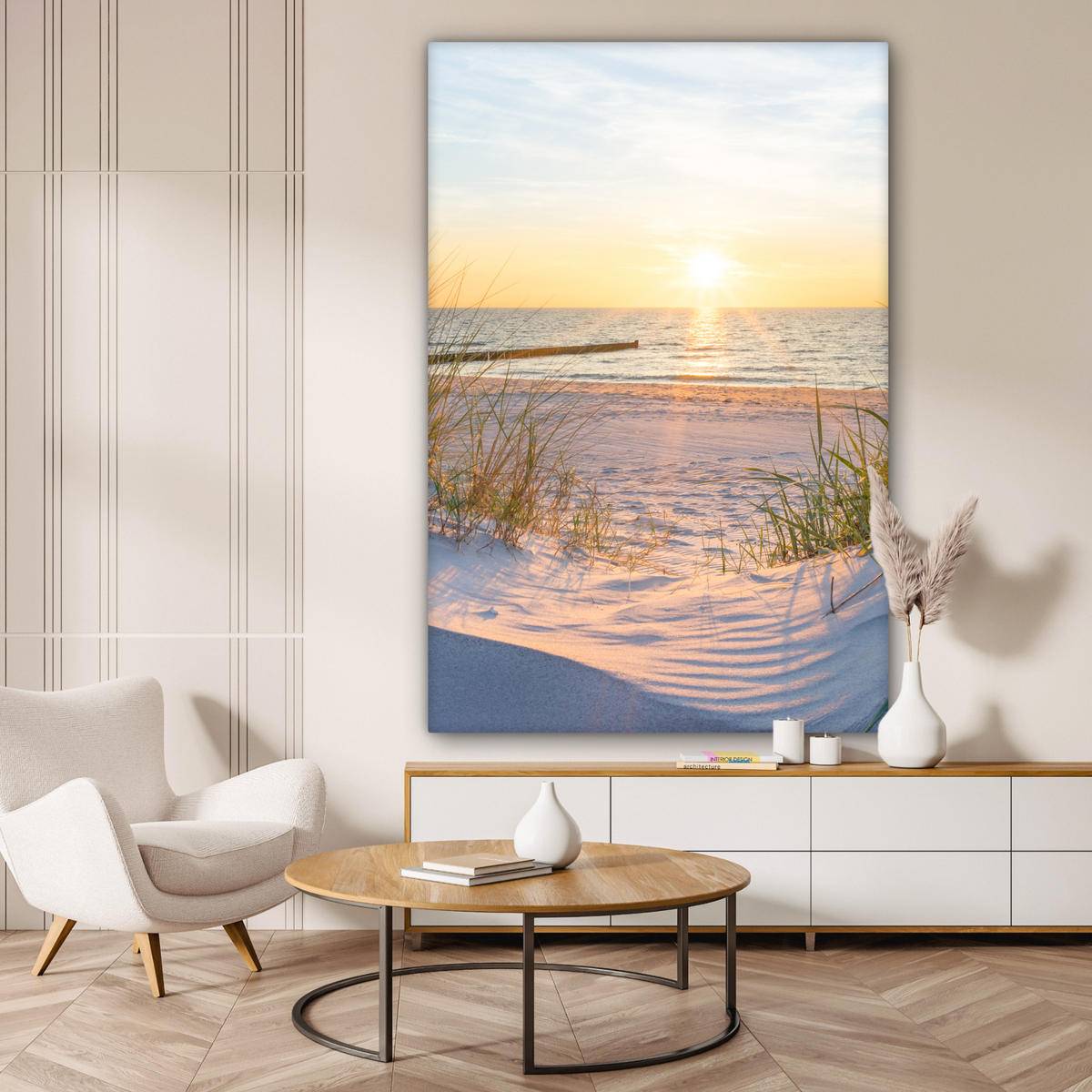 SLIKA NA PLATNU Plaža 90x140 cm - svetlo modra, tekstil (90/140cm) - MuchoWow