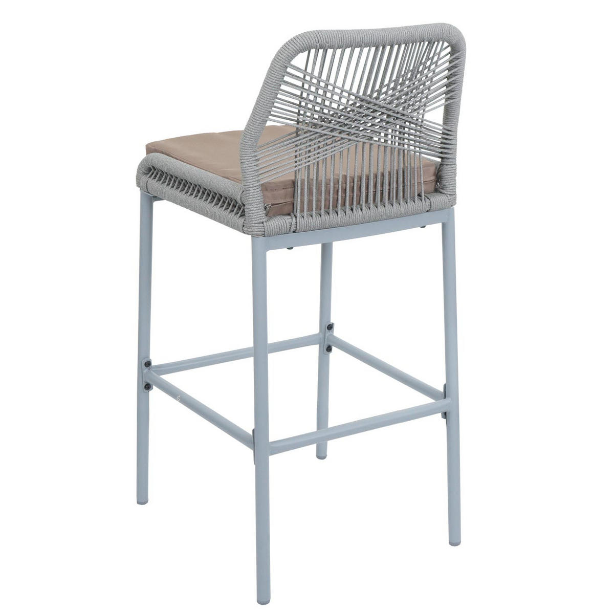 GARTENSTUHL 2er-Set HxBxT 101x45x52cm Sitzhöhe 76cm Hellgrau Kissen Taupe Seilgeflecht Metall - Hellgrau, Metall (45/101/52cm) - PROREGAL