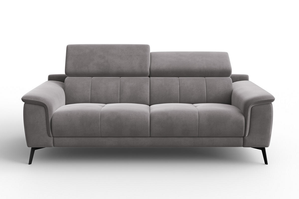 SOFA FIERO 3-Sitzer, Dunkelgrauer Veloursstoff - Dunkelgrau/Schwarz, Holz/Textil (212/82/103cm) - Courtois Laville