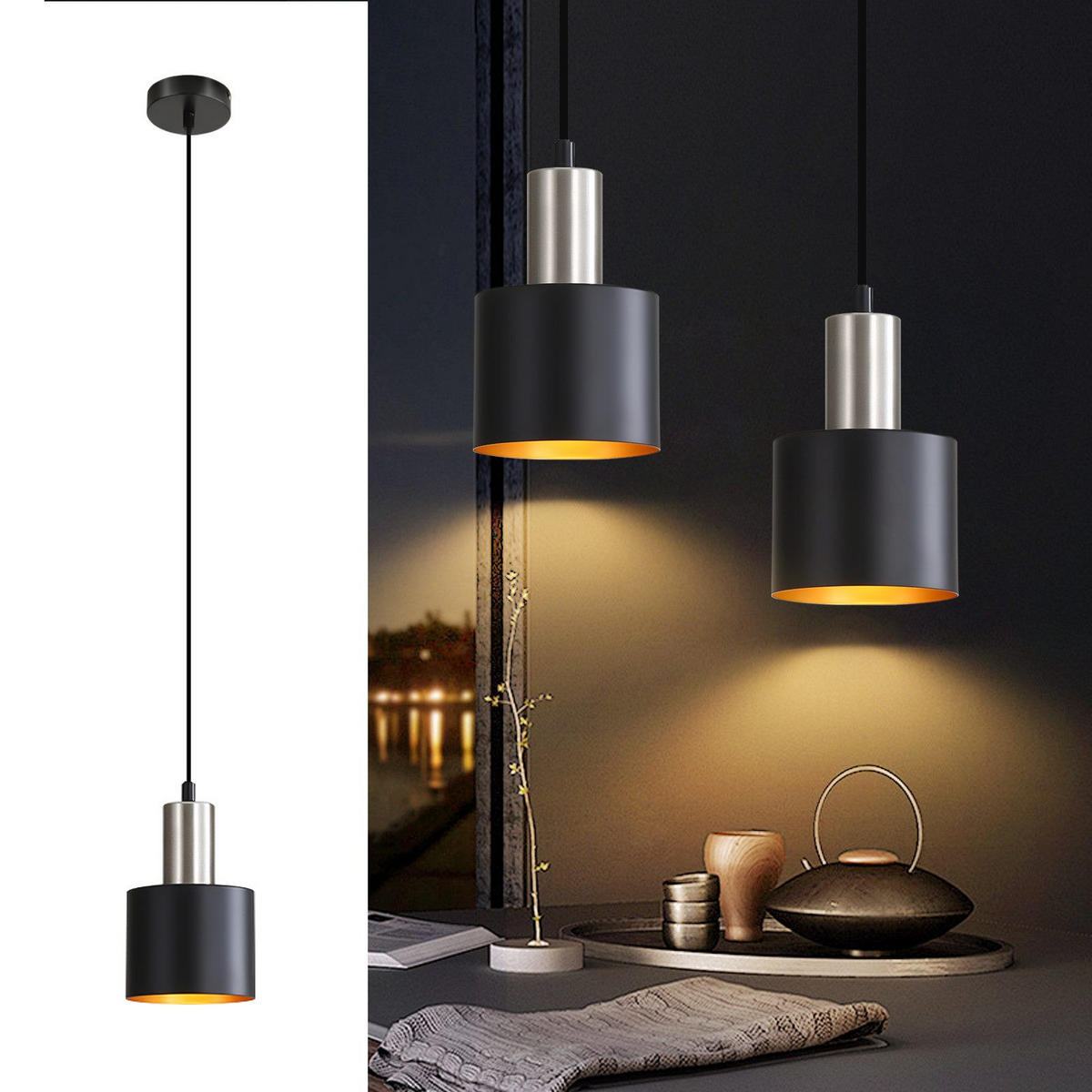 PENDELLEUCHTE David 12/12/173.5 cm - Schwarz, Metall (12/12/173.5cm) - ZMH