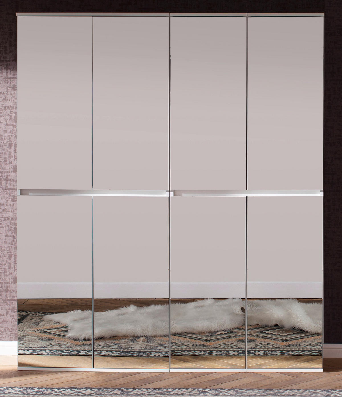 GARDEROBENSCHRANK weiß 148 x 191 cm, Schuhschrank mit Spiegeltüren - Weiß, Glas/Holzwerkstoff (148/191/34cm) - Top.Furn
