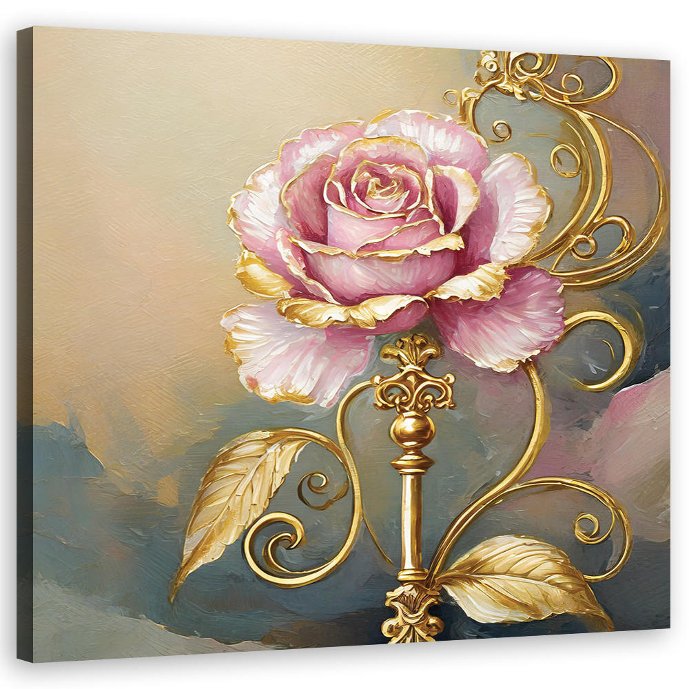 WANDBILD rose blume gold glamour - Pink, Textil (50/50cm) - Feeby
