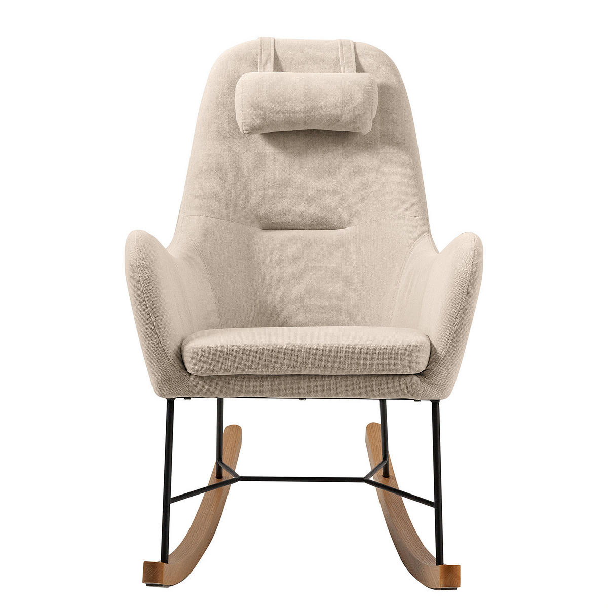 SCHAUKELSESSEL - Webstoff - Schwarz/Cappuccino, Eichenholz/Textil (70/102/83cm) - home24