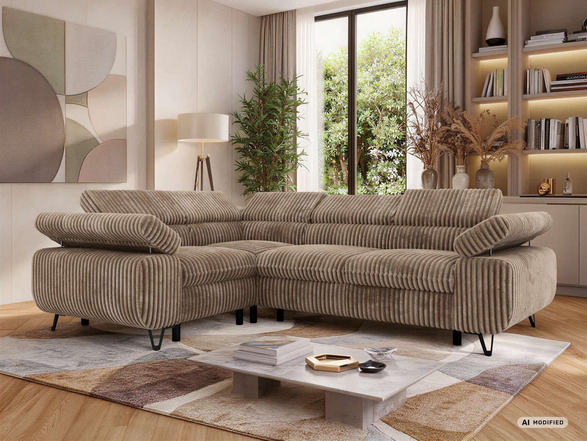 ECKSOFA ORSO L Braun Cord - Links Seite - Schwarz/Braun, Textil/Metall (197/268cm) - MKS