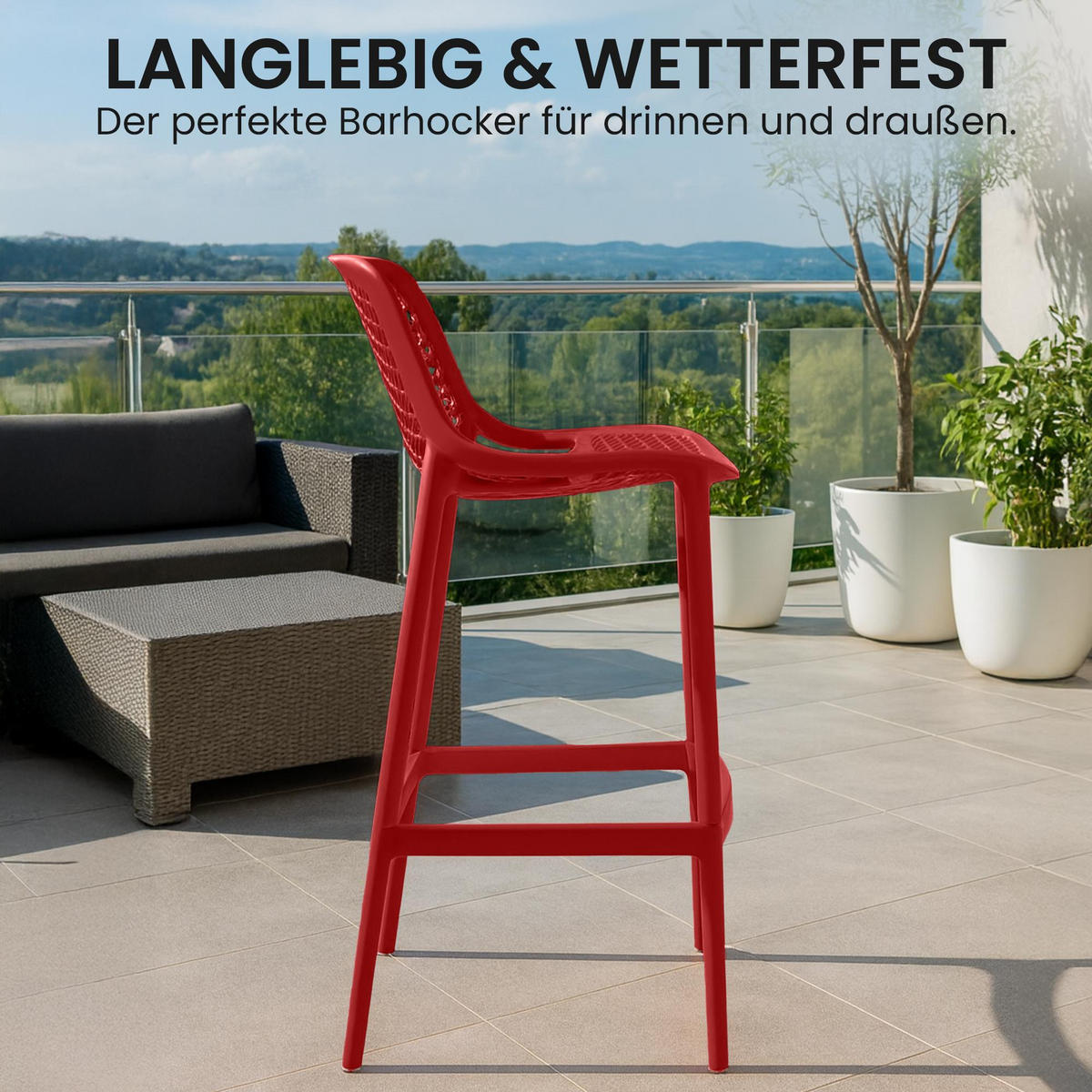 BARHOCKER 2er Set Kunststoff Rot - Rot, Kunststoff (45/105/53cm) - CLP
