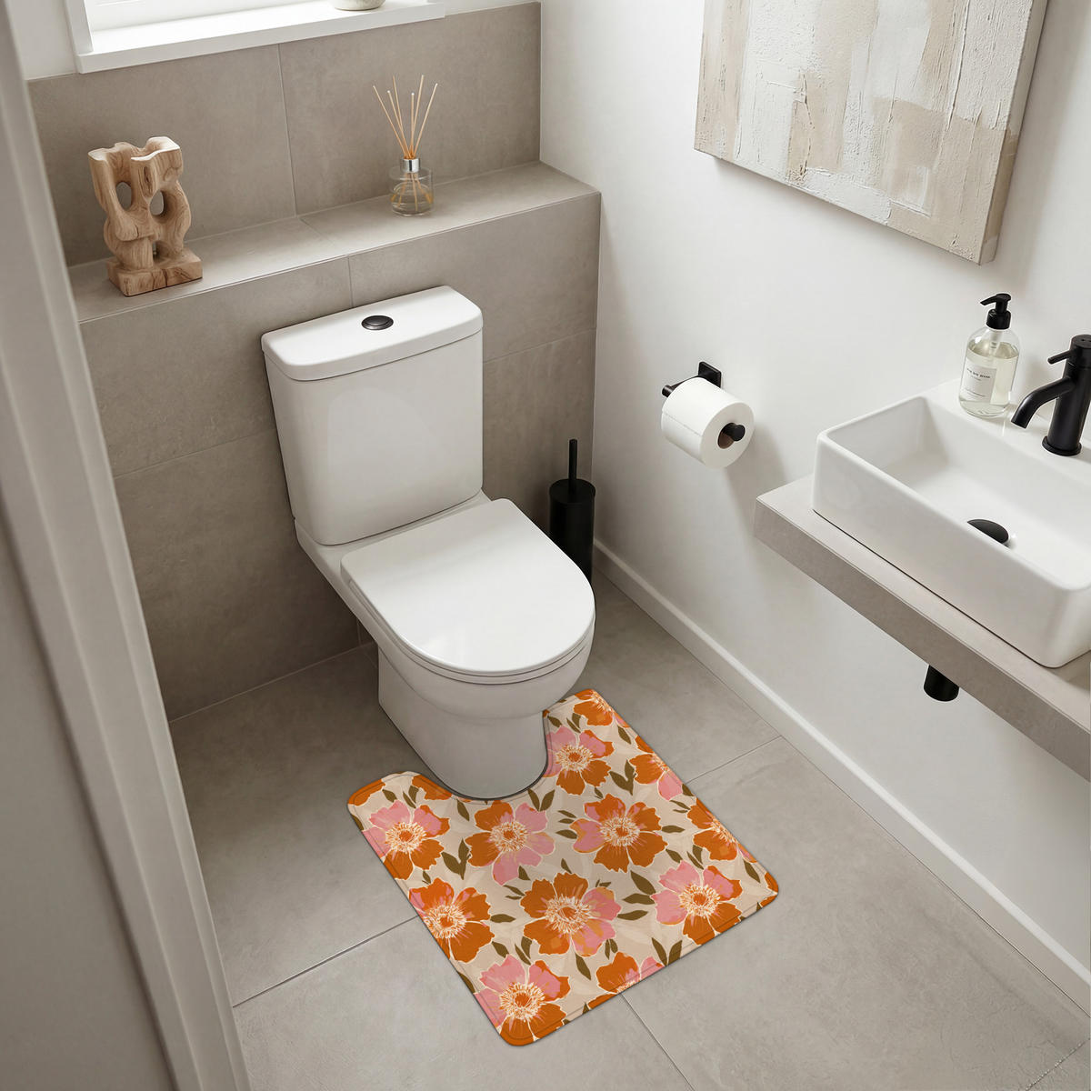 WC-VORLEGER Blumen - Motiv - Retro Toilettenvorleger 55x60 cm - Multicolor, Kunststoff/Textil (55/1cm) - OnlyWow