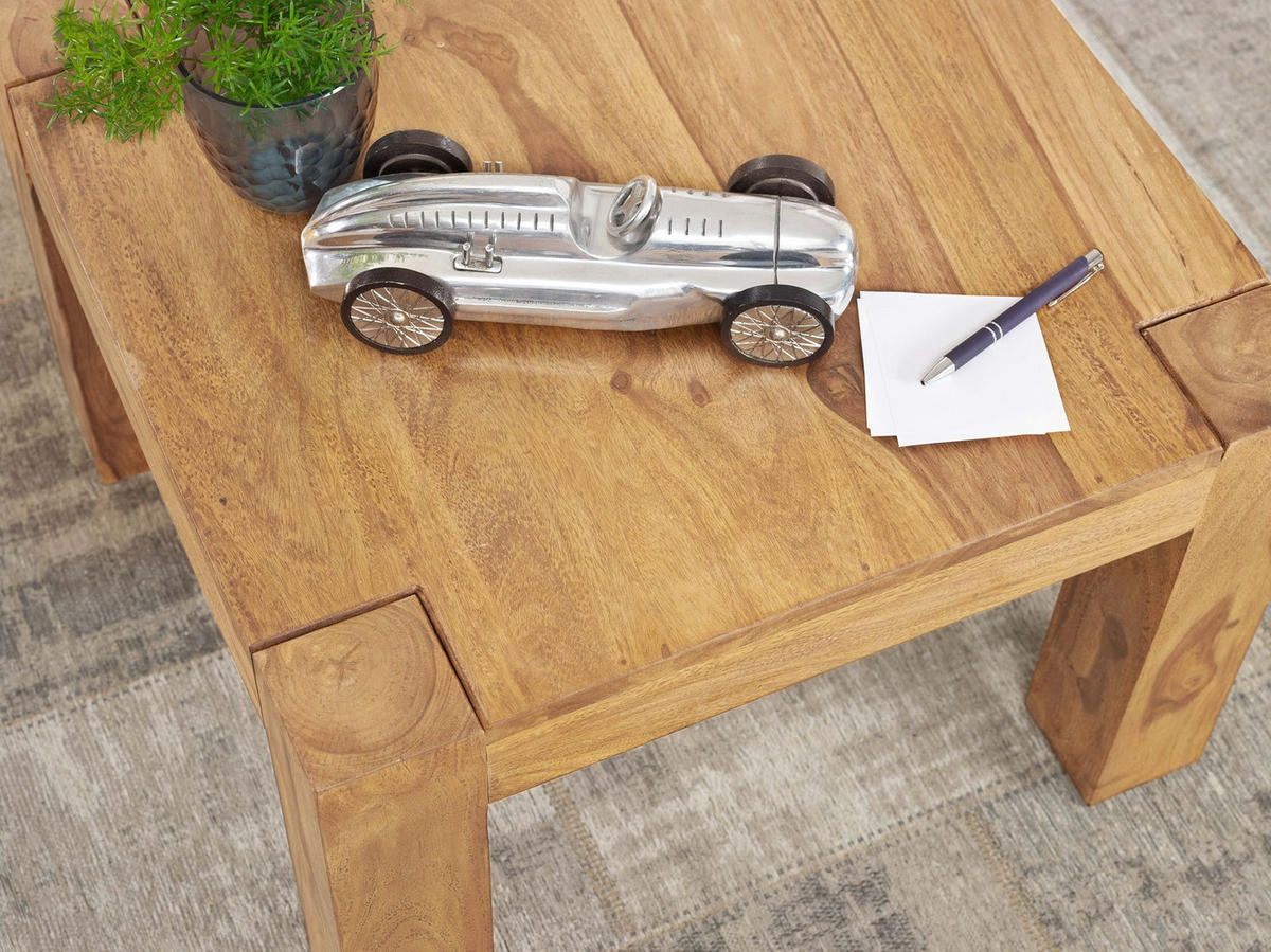 COUCHTISCH aus Akazienholz, rustikal, quadratisch, handgefertigt, Beige 60x60x40 cm - Beige, Holz (60/60/40cm) - KADIMA DESIGN