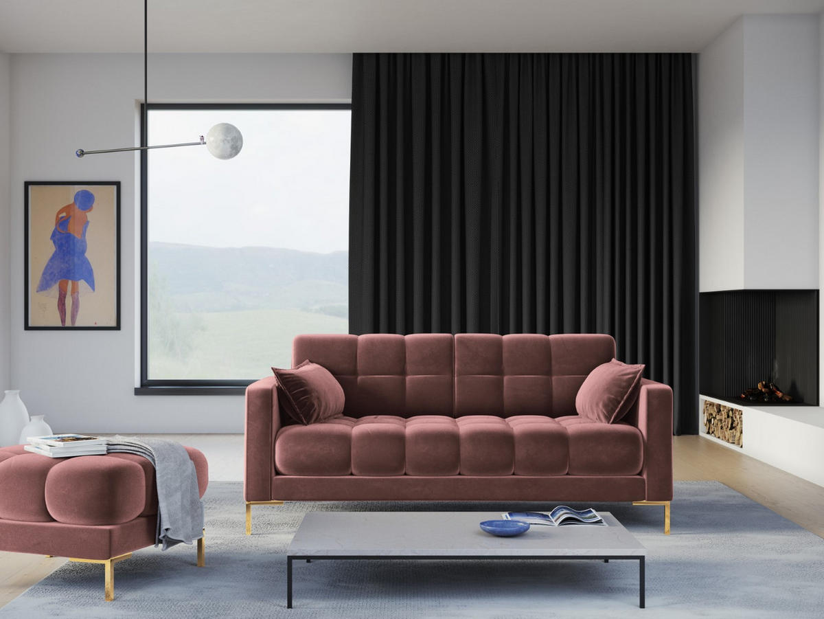 SOFA Mamaia aus Samt rosa 2 Sitzplätze - Pink, Textil (92/75/152cm) - Micadoni