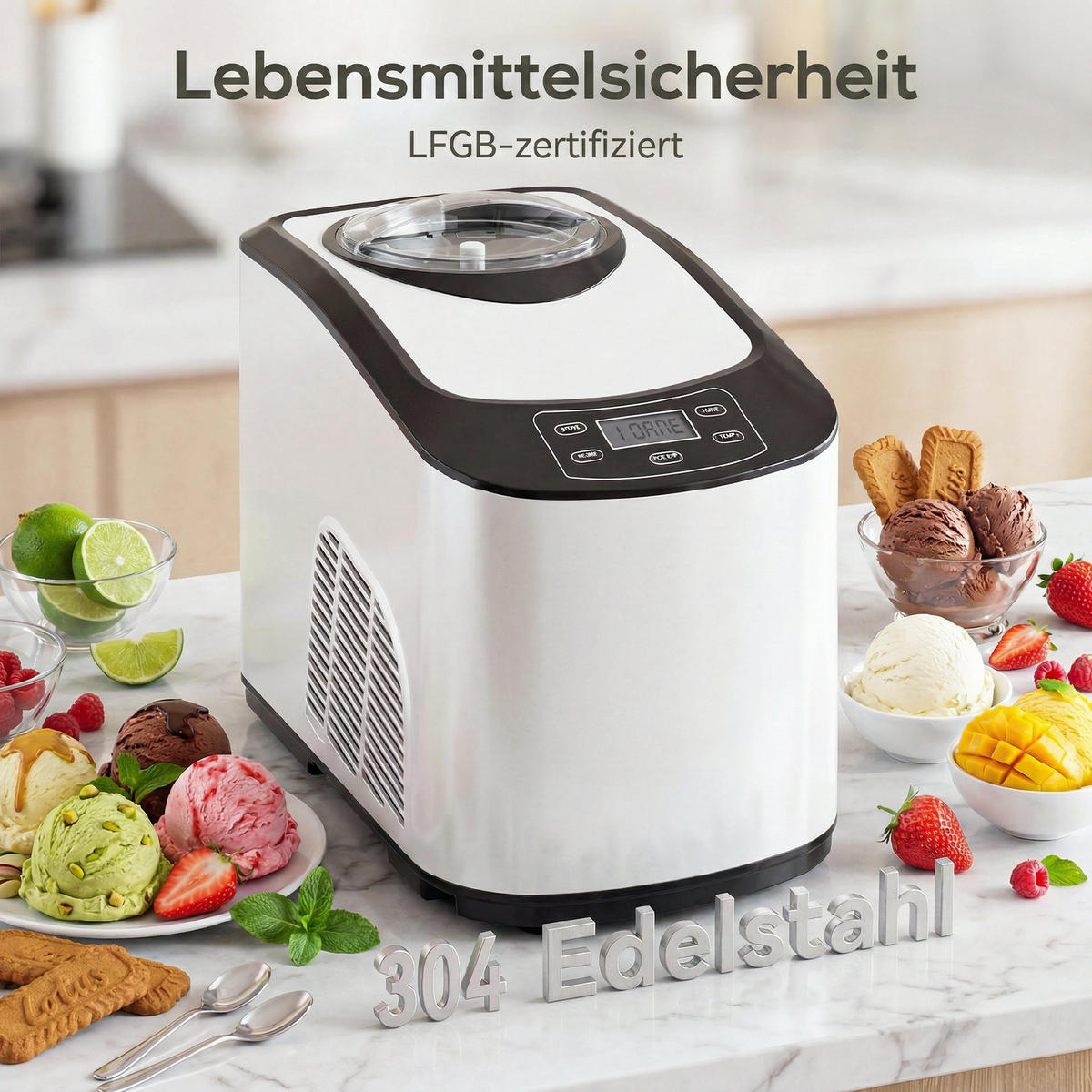 EISMASCHINE ABS Edelstahl Weiß - Weiß, Kunststoff/Metall (22.5/33/37cm) - HOMCOM