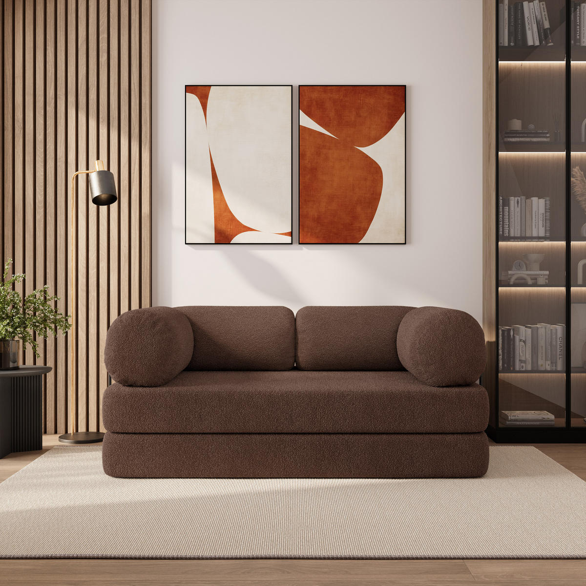 BETTSOFA EIREN aus Schaumstoff Bucle-Stoff Braun Schlaffunktion - Braun, Textil (170/68/80cm) - MASSENO