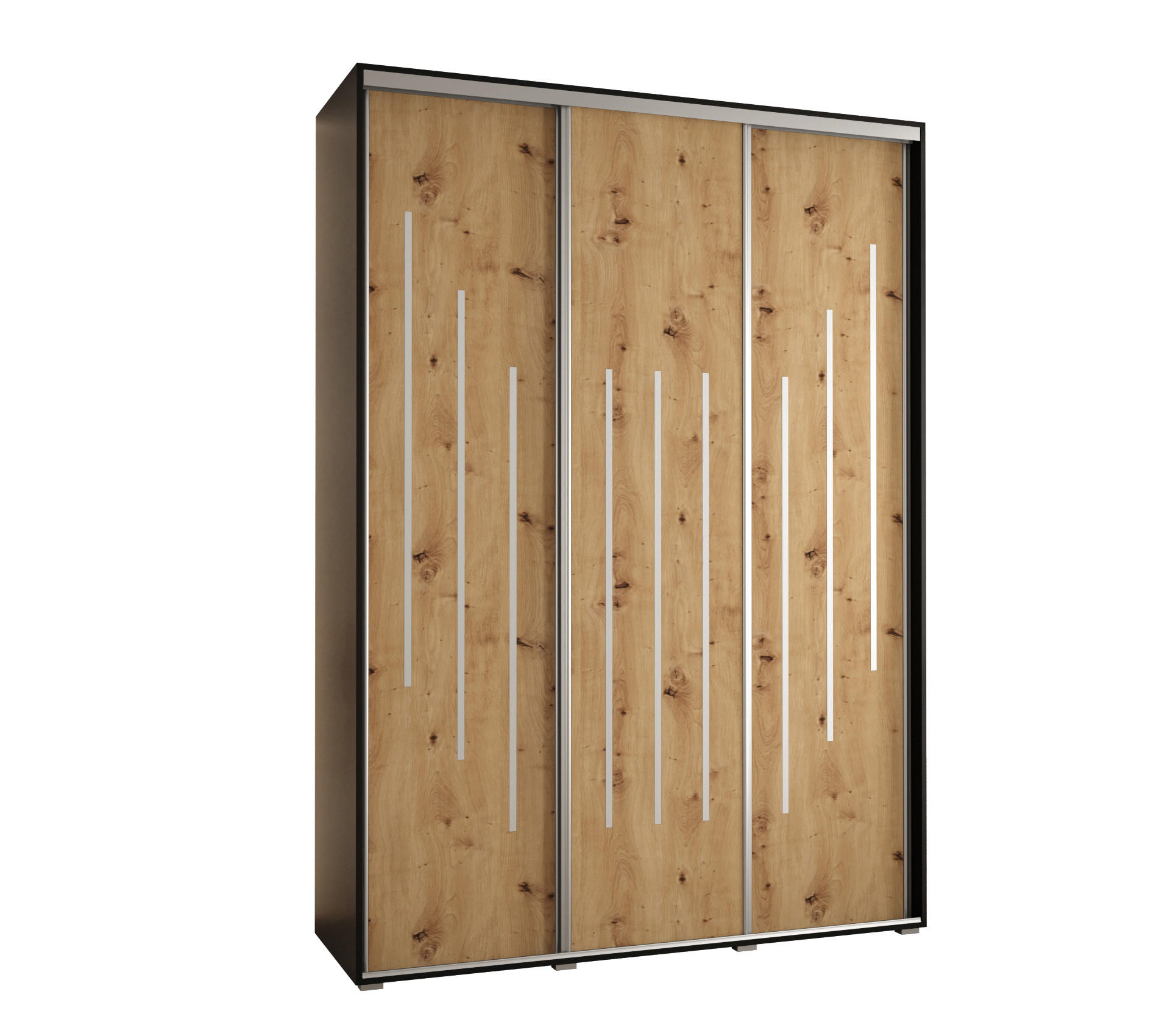 Abiks Möbel Schwebetürenschrank Schwarz, Eiche Artisan, Silber 180x235x45 cm