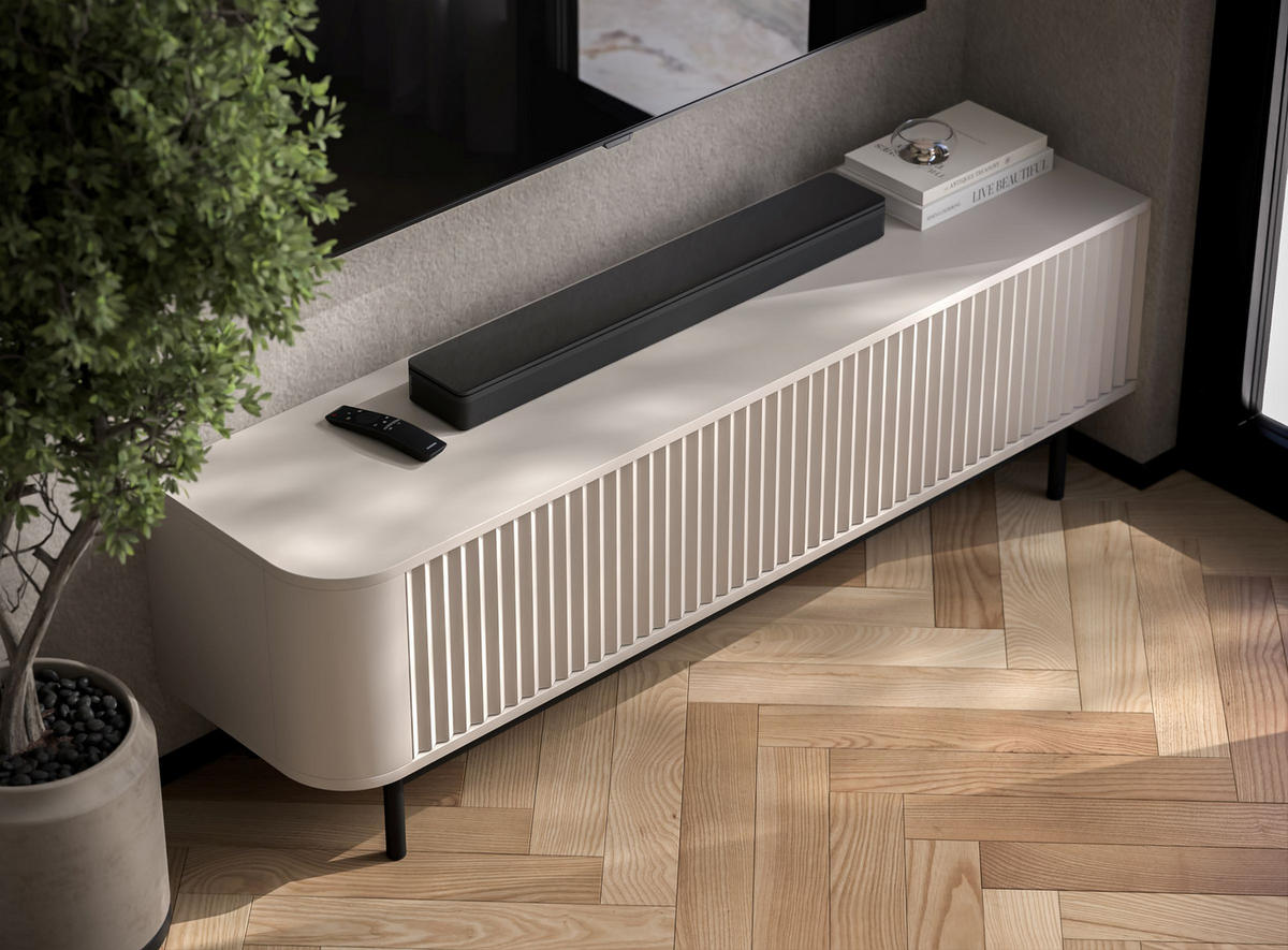 TV komoda Aurora matná kašmírová 140 cm s kovovým rámom - čierna/kašmírová, kov/kompozitné drevo (140/44/35cm) - Meble Lindner