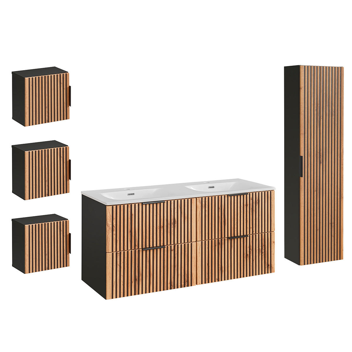 KOUPELNOVÝ NÁBYTEK 120.4cm Gaia 2er-Set Dubové dřevo a černá barva - černá, kompozitní dřevo (120.4/57/46cm) - Petits-meubles