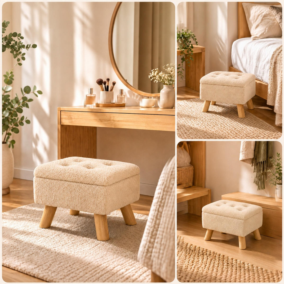 TABURET Béžový s úložným prostorem teddy - béžová, dřevo/kompozitní dřevo (38/28/28cm) - Relaxdays