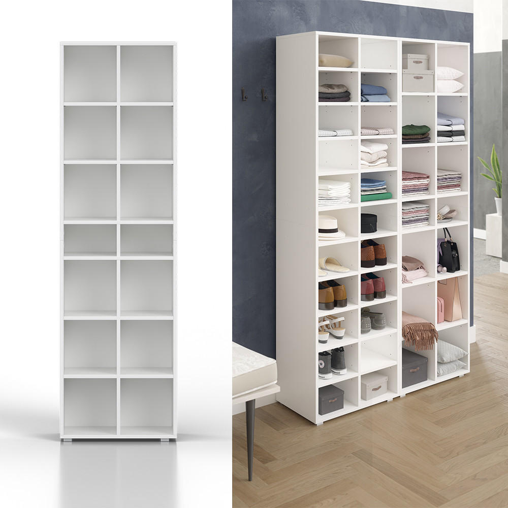 SCHUHSCHRANK Paris Weiß 54.2 x 183.3 cm 14 Fächer - Weiß, Holzwerkstoff (54.2/183.3/33.3cm) - Vicco