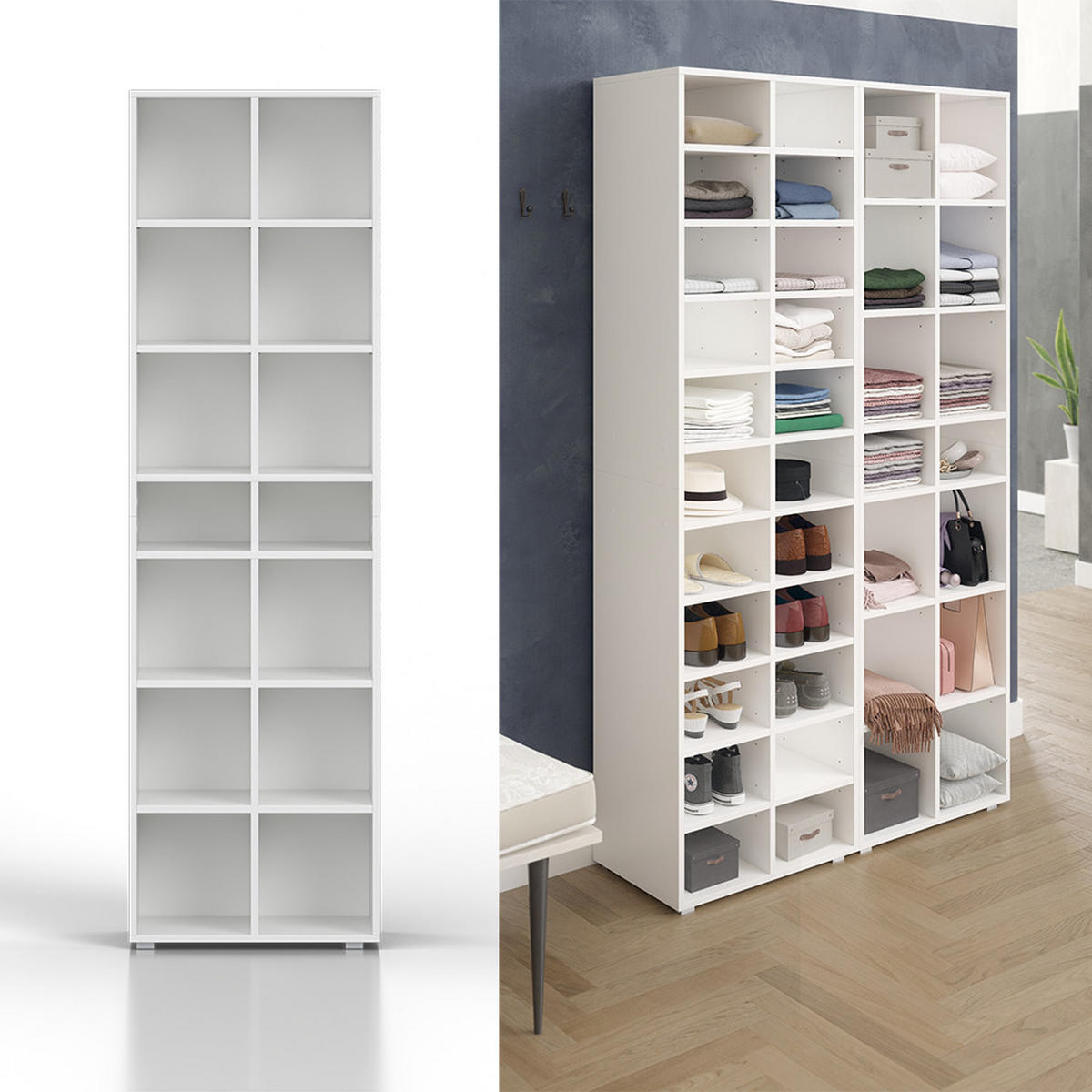 SCHUHSCHRANK Paris Weiß 54.2 x 183.3 cm 14 Fächer - Weiß, Holzwerkstoff (54.2/183.3/33.3cm) - Vicco