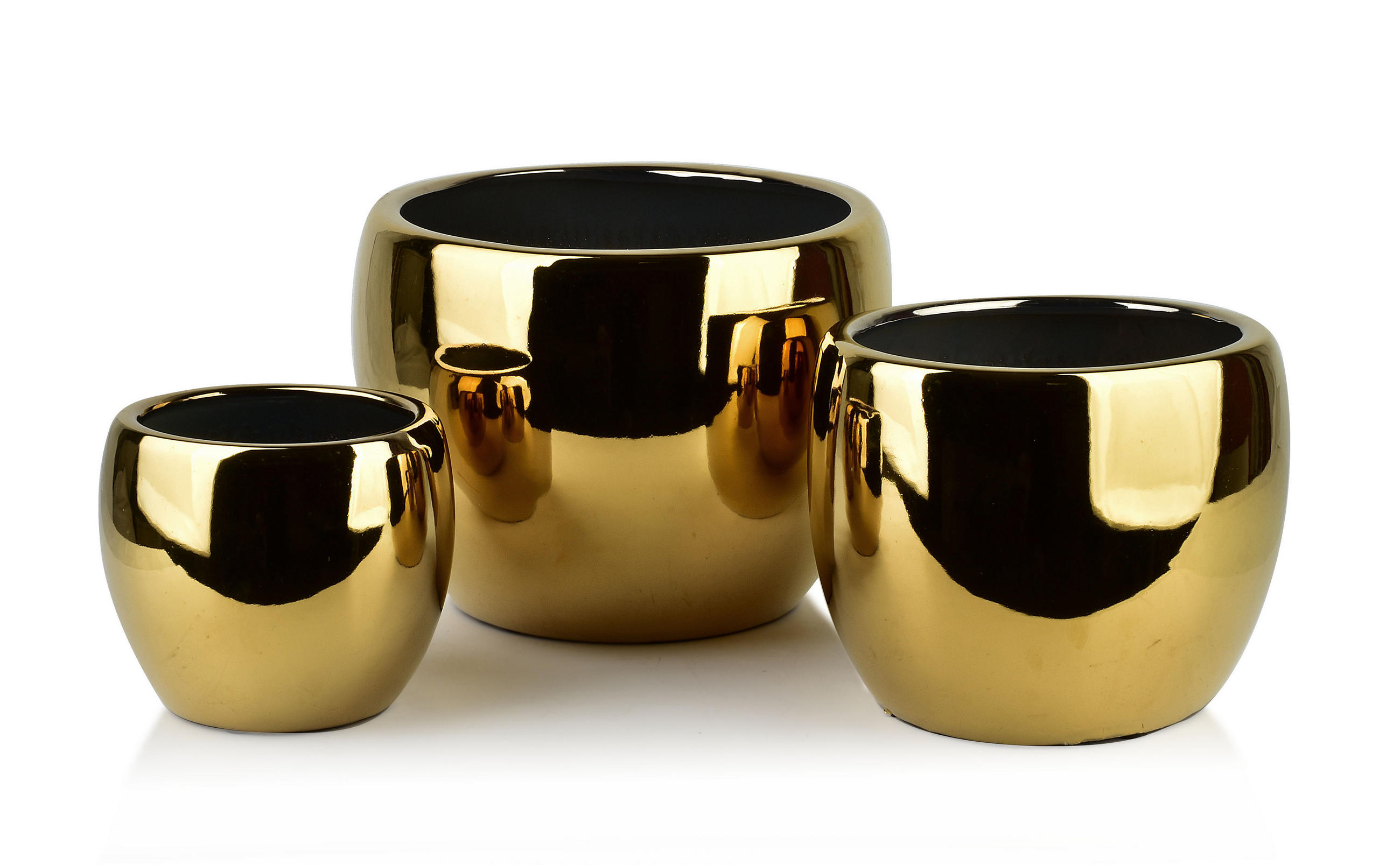 BLUMENTOPF Neva 3er Set Gold 37/37/29 cm Keramik - Goldfarben, Keramik (37/29/37cm) - Mondex