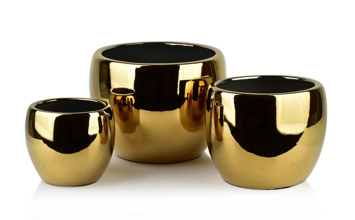 BLUMENTOPF Neva 3er Set Gold 37/37/29 cm Keramik - Goldfarben, Keramik (37/29/37cm) - Mondex