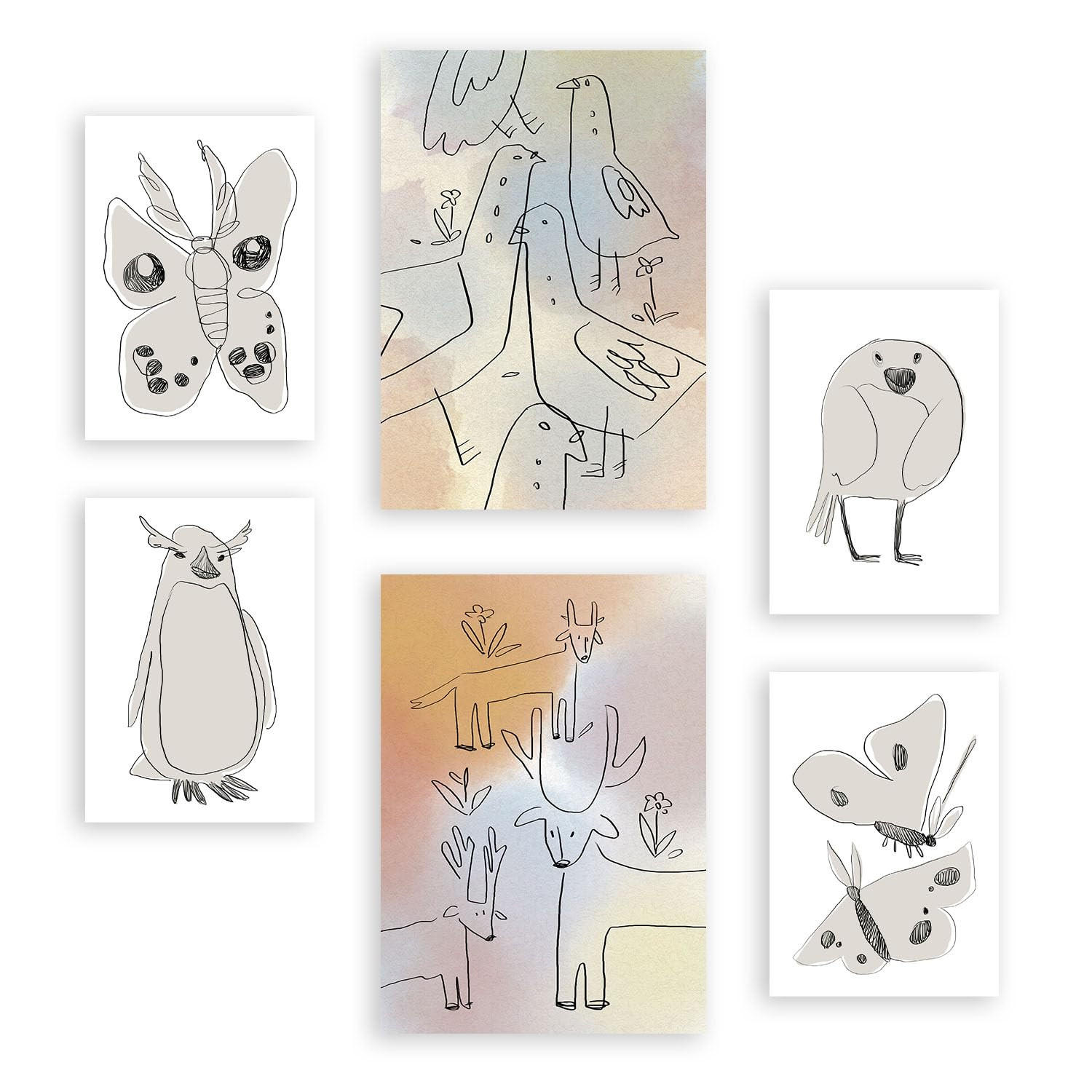 POSTER Set Mit 6 Flügel Der Liebe 2 In Tiere Zusammenfassungen A3 & A4 Rahmenlos - Klar, Papier (29/3cm) - Nacnic