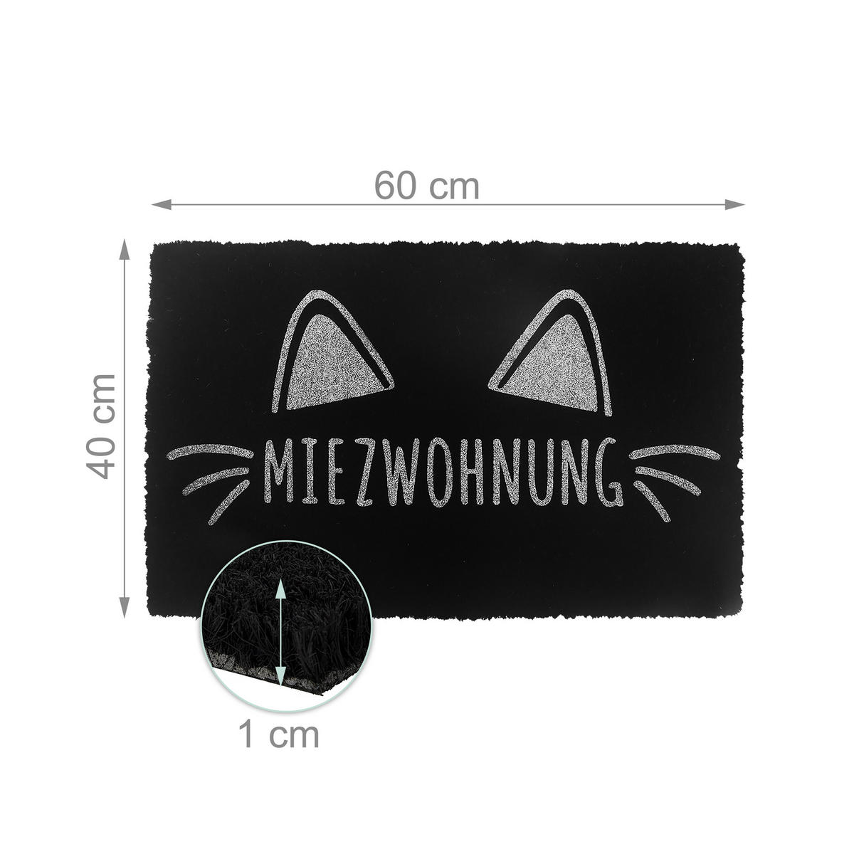 FUSSMATTE - Schwarz, Kunststoff/Textil (60/40cm) - Relaxdays