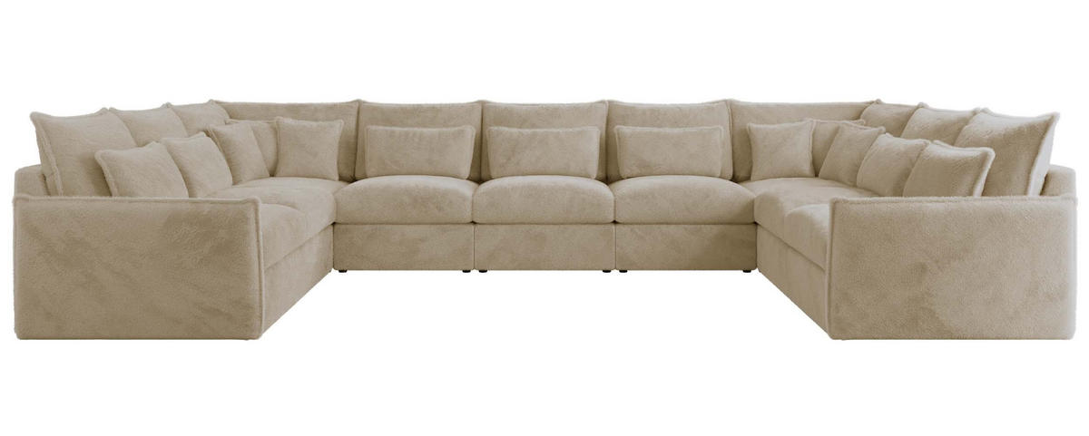 WOHNLANDSCHAFT VERSO U 9M Creme Plüsch - Beige/Creme, Kunststoff/Textil (442/93/270cm) - MKS